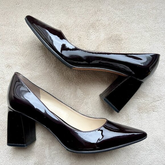 Marc Fisher Shoes - Marc Fisher Zala Dark Brown Patent Leather Block Heel Pumps